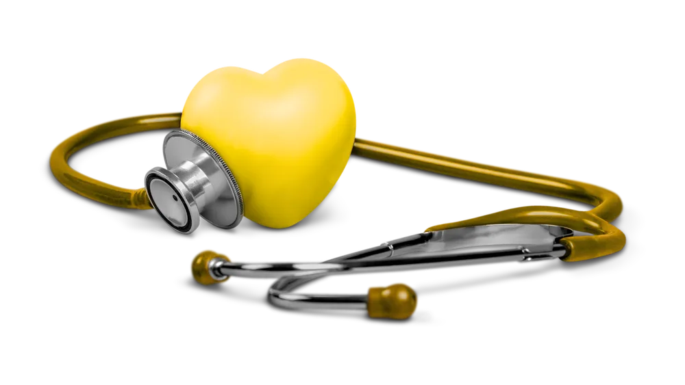Stéthoscope jaune et cœur
